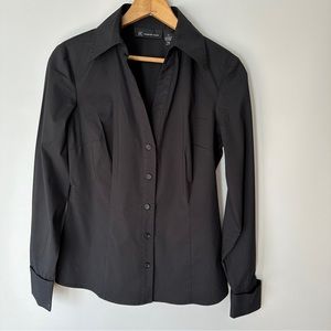 INC long sleeved black button down shirt with cuffs.